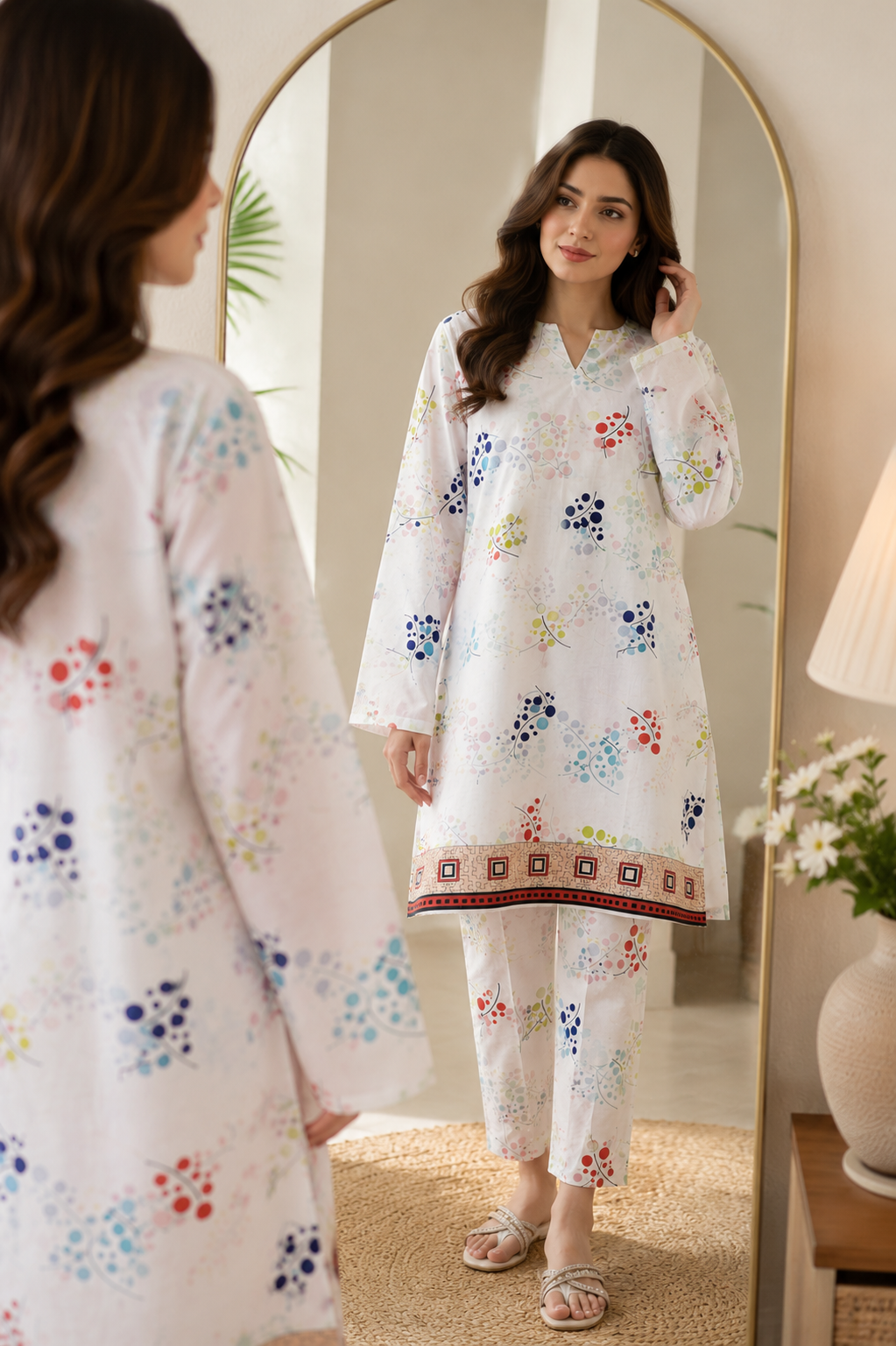 White Floral Printed 2 Piece Lawn Suit