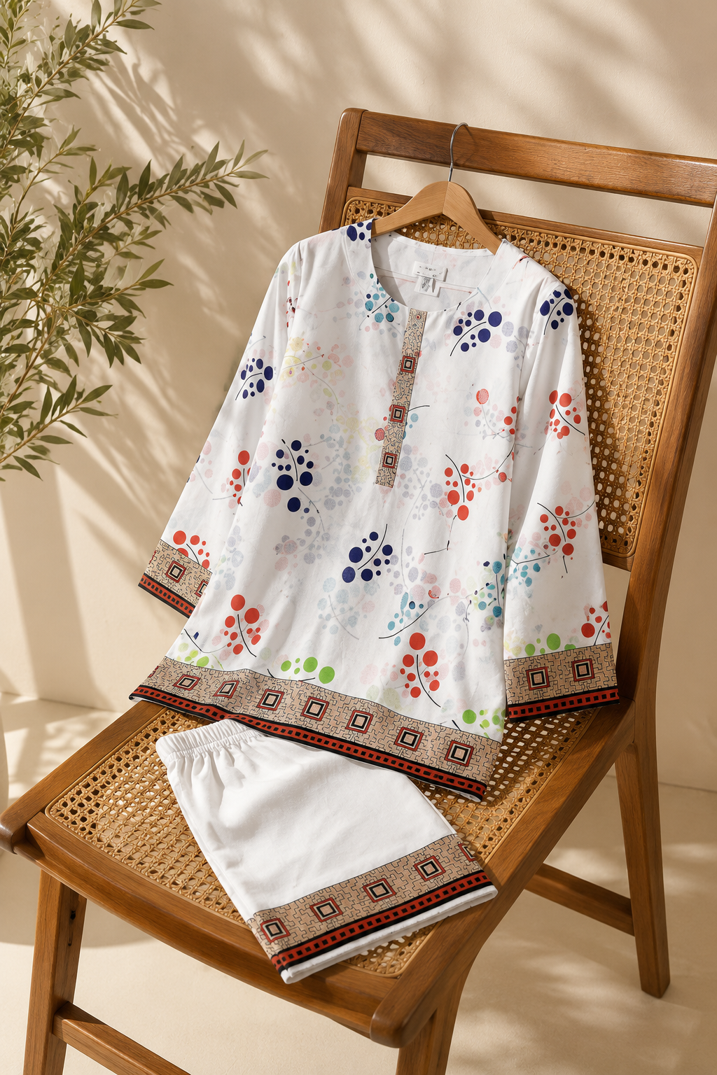 White Floral Printed 2 Piece Lawn Suit
