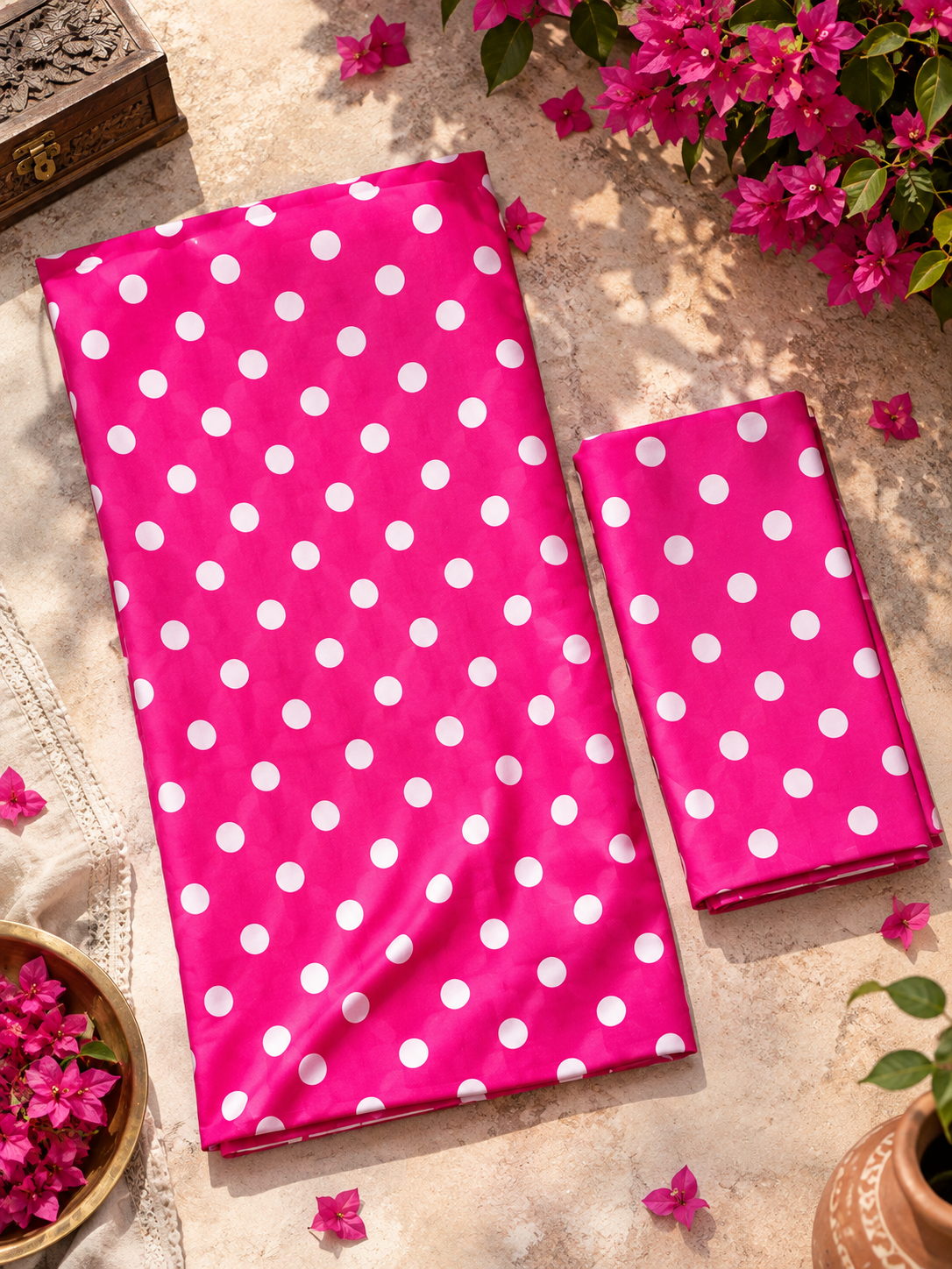 Pink Polka Dot Linen 2-Piece Unstitch Suit