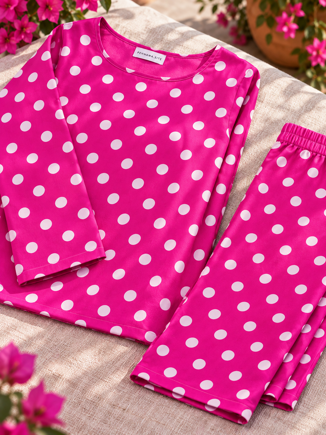 Pink Polka Dot Linen 2-Piece Unstitch Suit