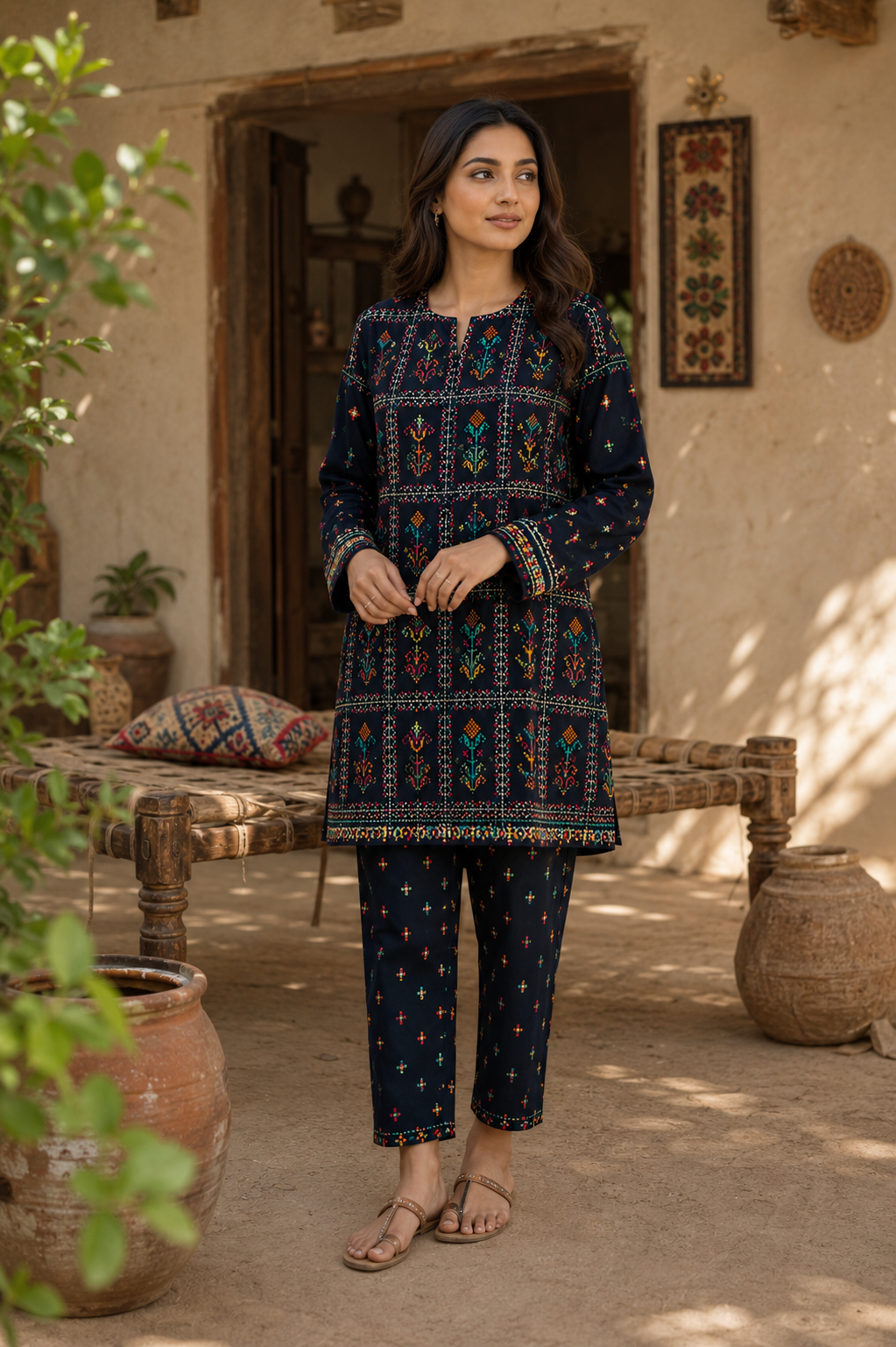 Black Printed Unstich 2-Piece Lawn Suit