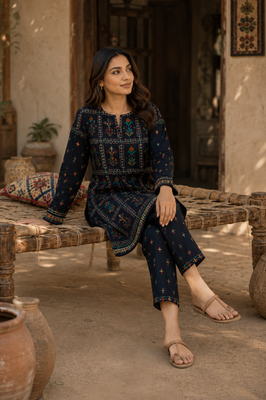 Black Printed Unstich 2-Piece Lawn Suit