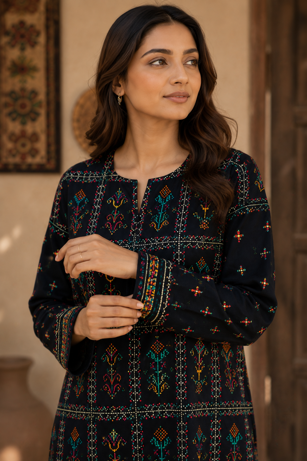 Black Printed Unstich 2-Piece Lawn Suit