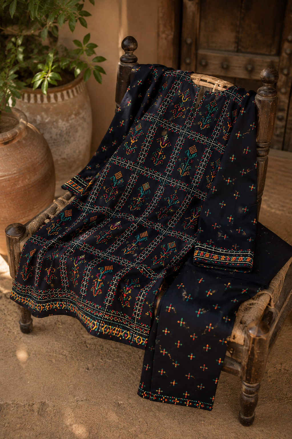 Black Printed Unstich 2-Piece Lawn Suit
