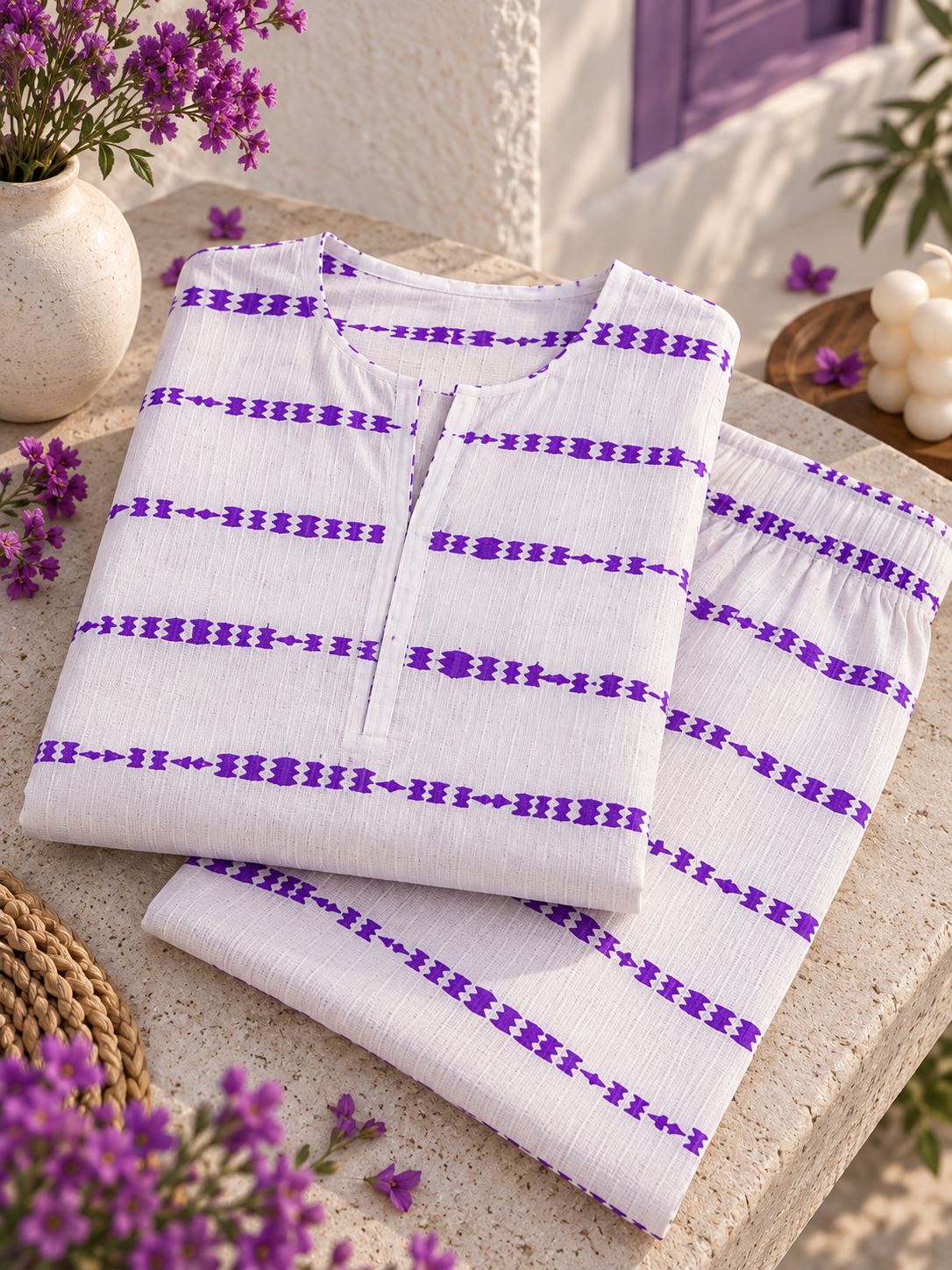 Purple Print Unstich  2-Piece Lawn Suit