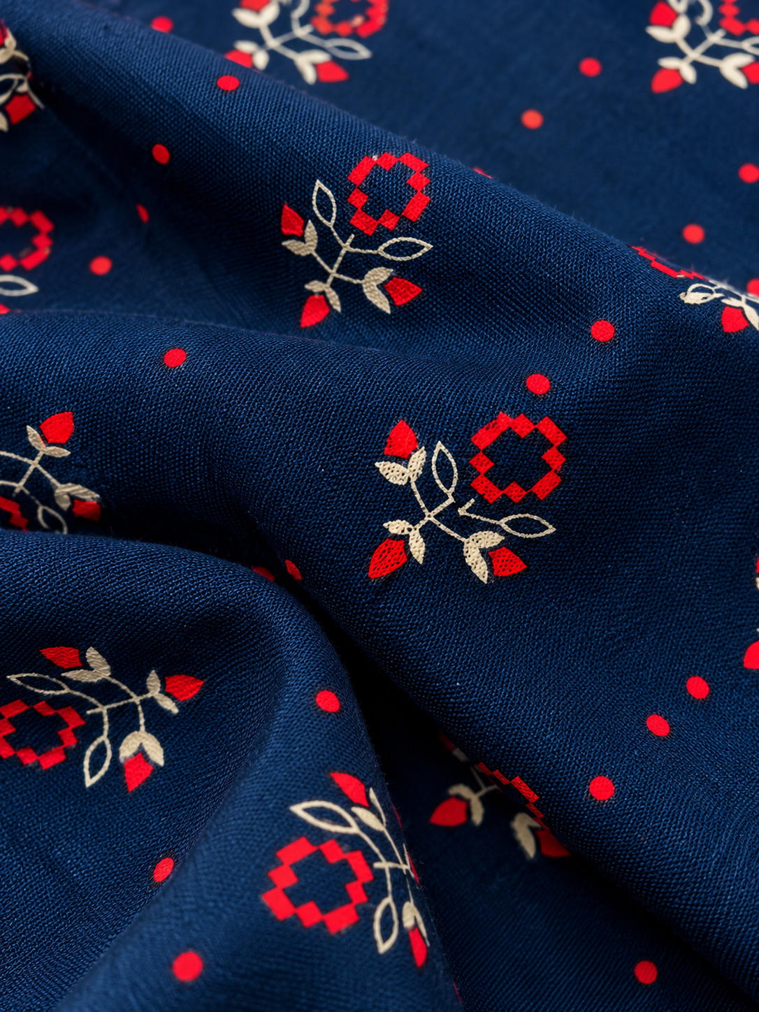 Navy Blue Printed Unstich Stone Linen 2-Piece Suit