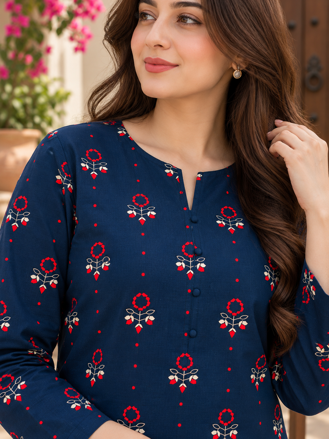 Navy Blue Printed Unstich Stone Linen 2-Piece Suit