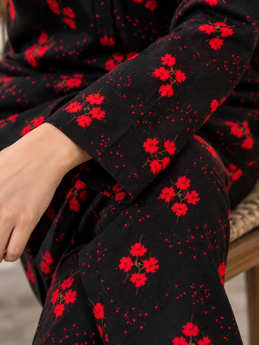 Black & Red Printed Stone Linen 2-Piece Suit