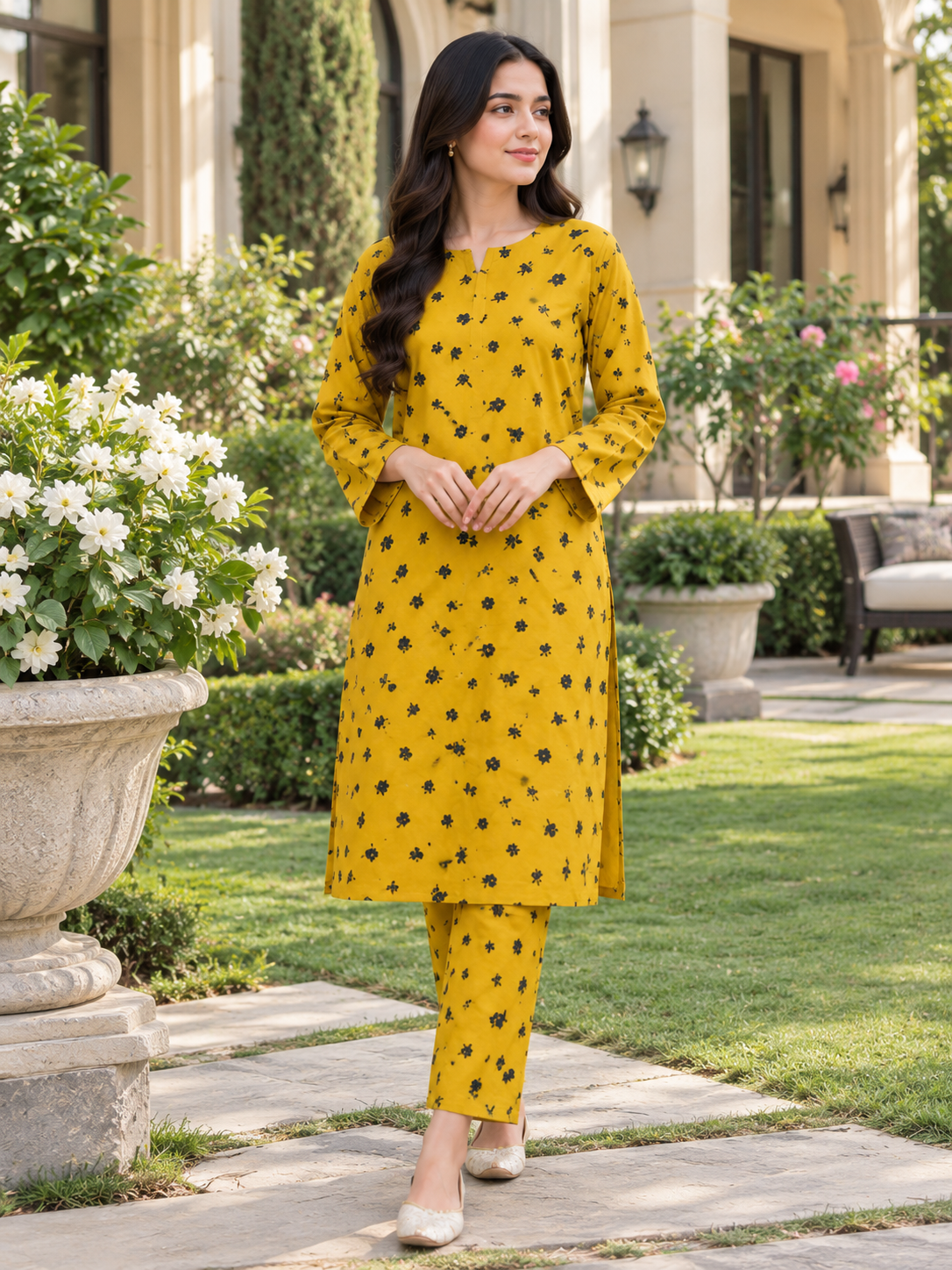 Mustard Bloom – Unstitched 2-Piece Stone Linen Suit