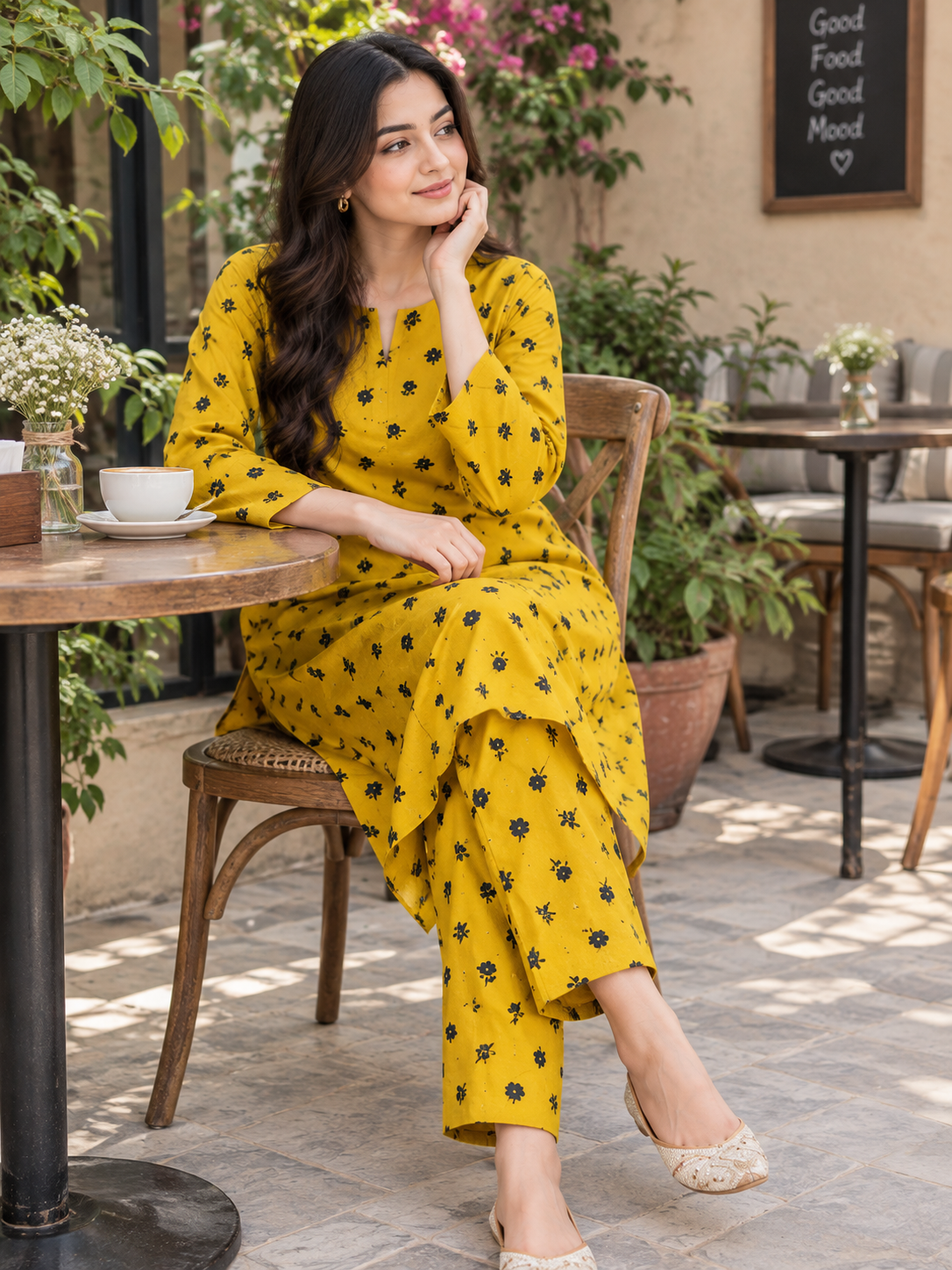 Mustard Bloom – Unstitched 2-Piece Stone Linen Suit