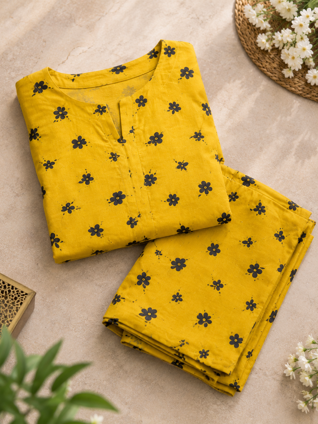 Mustard Bloom – Unstitched 2-Piece Stone Linen Suit