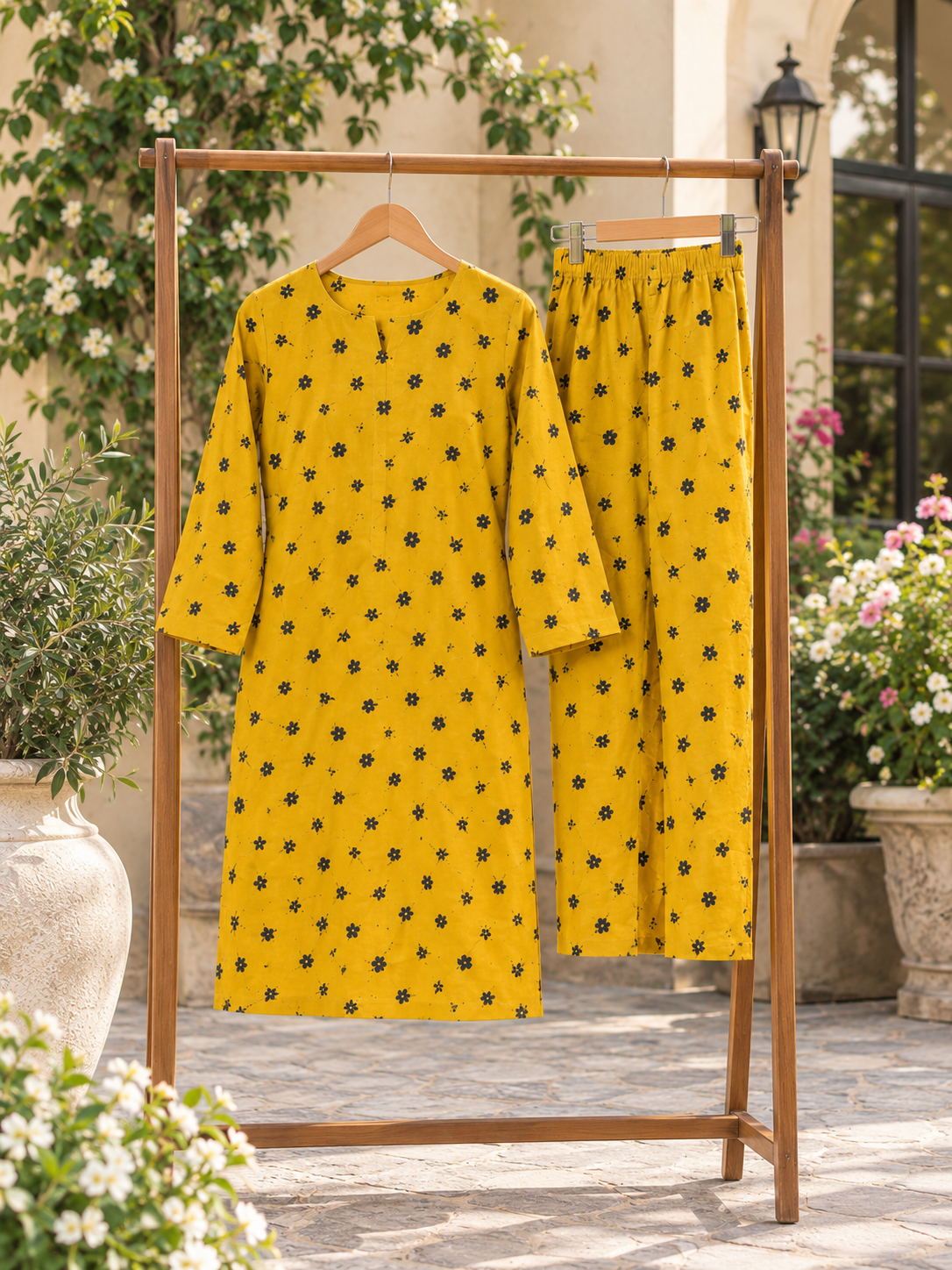 Mustard Bloom – Unstitched 2-Piece Stone Linen Suit