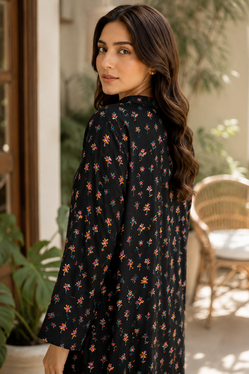 Black Floral Printed 2-Piece Lawn Suit
