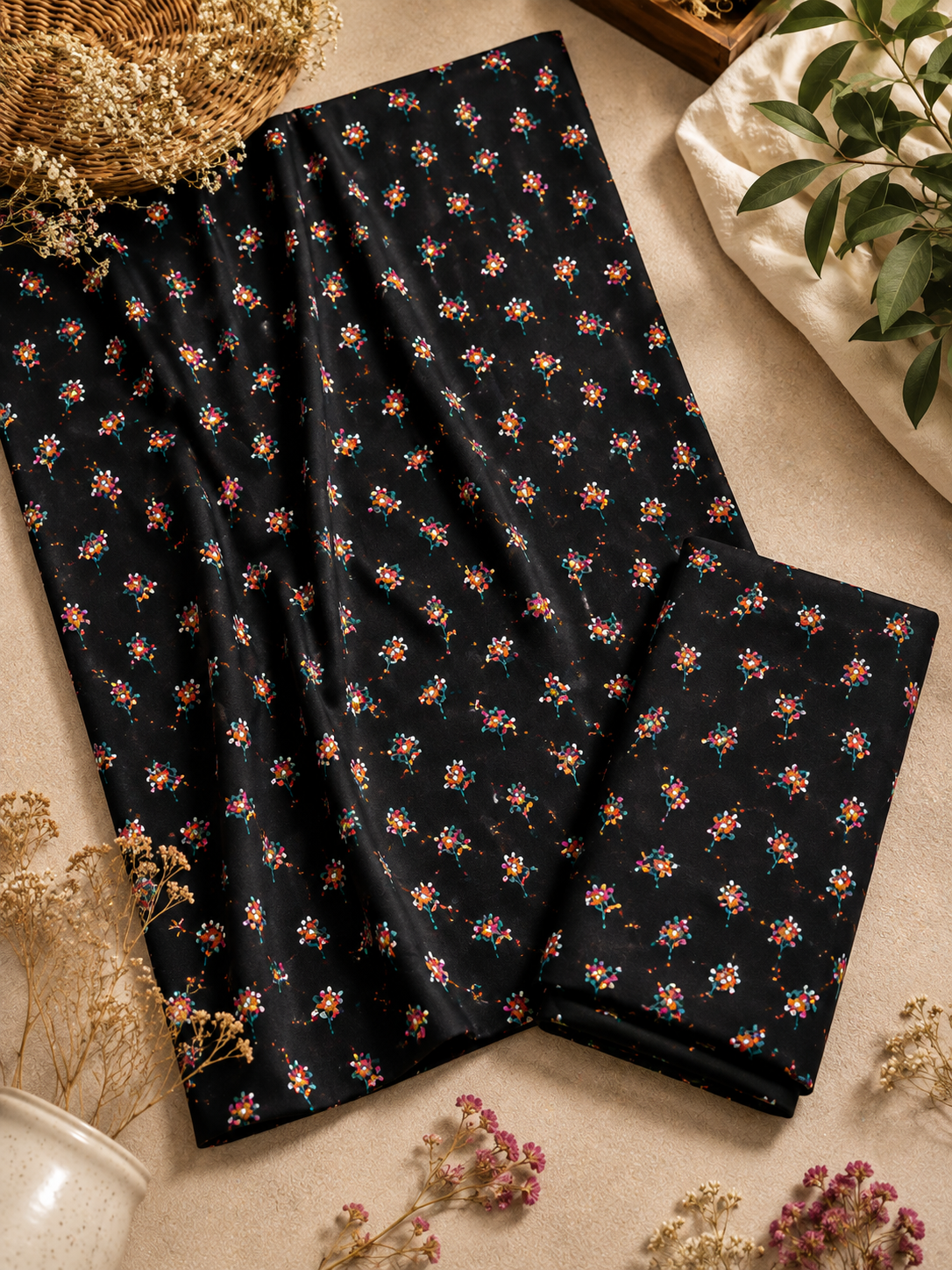 Black Floral Printed 2-Piece Lawn Suit