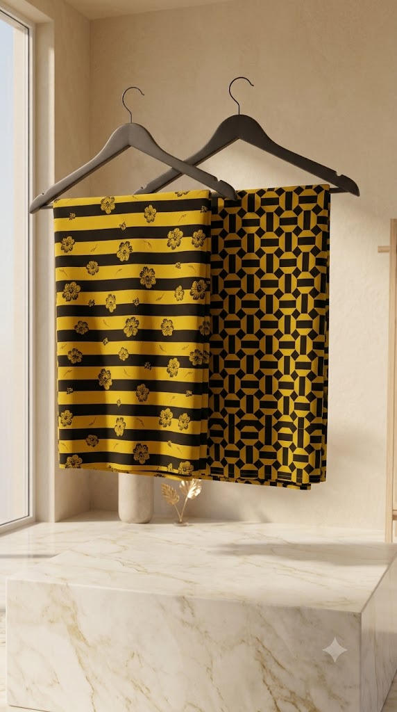 Mustard & Black Printed 2-Piece Unstitch Lawn Suit – Elegant Women's Casual Wear