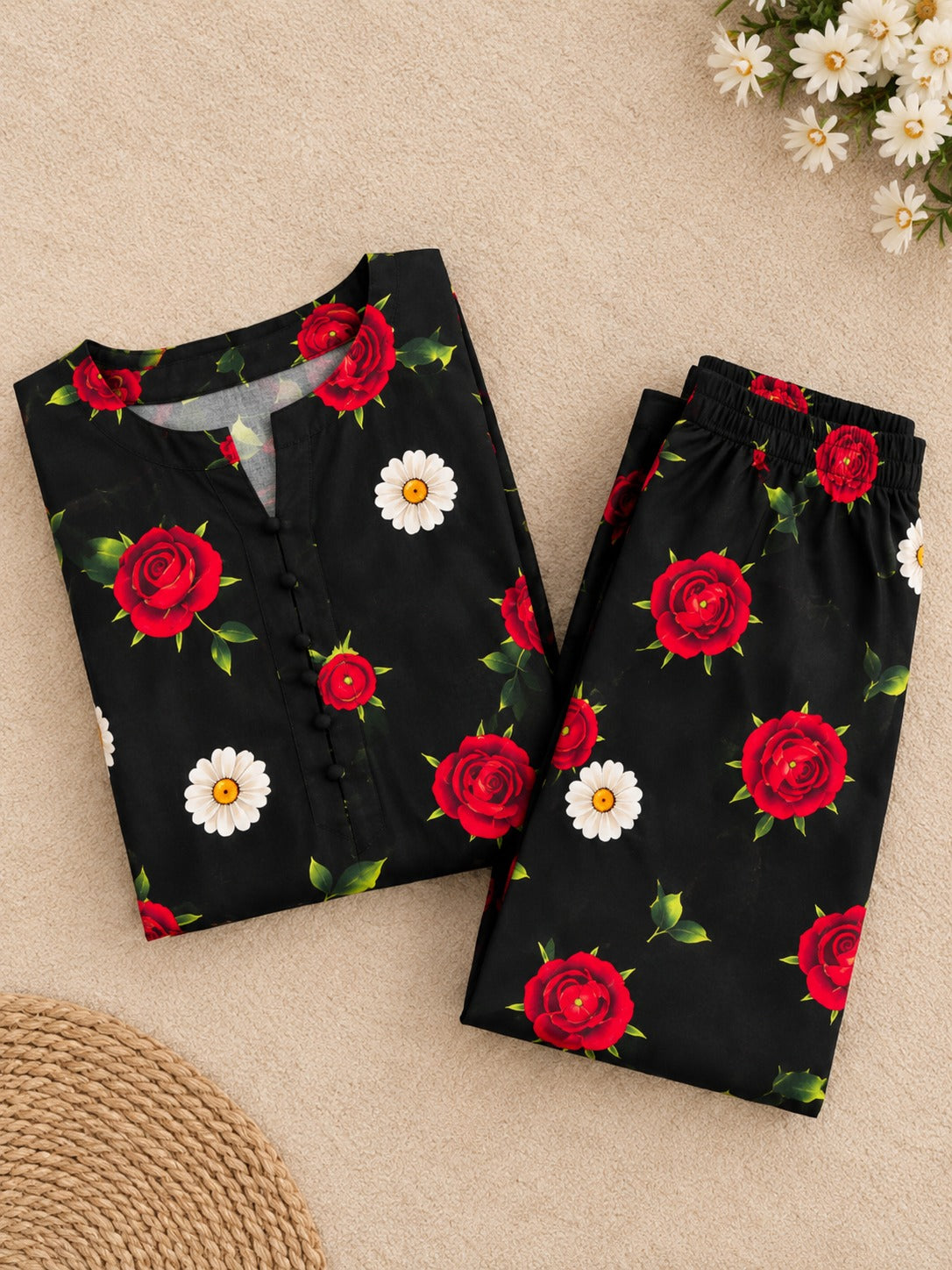 Floral Unstich  Stone Linen 2 Piece Suit