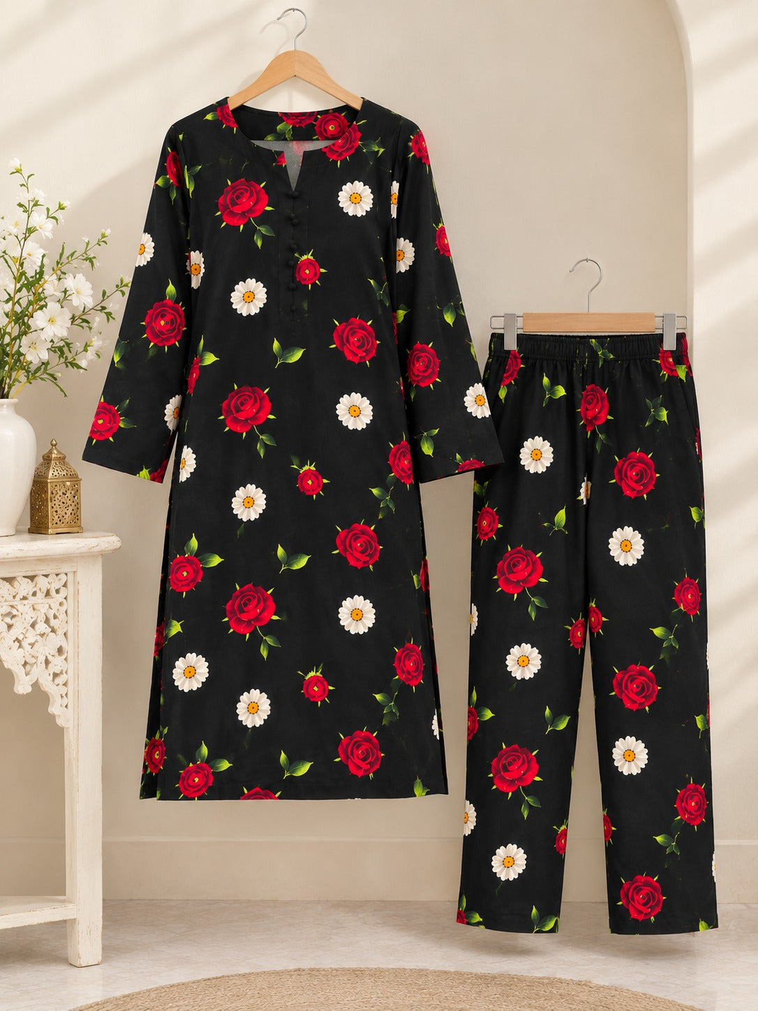Floral Unstich  Stone Linen 2 Piece Suit