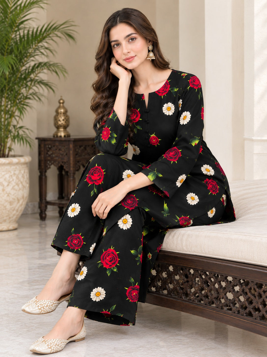 Floral Unstich  Stone Linen 2 Piece Suit