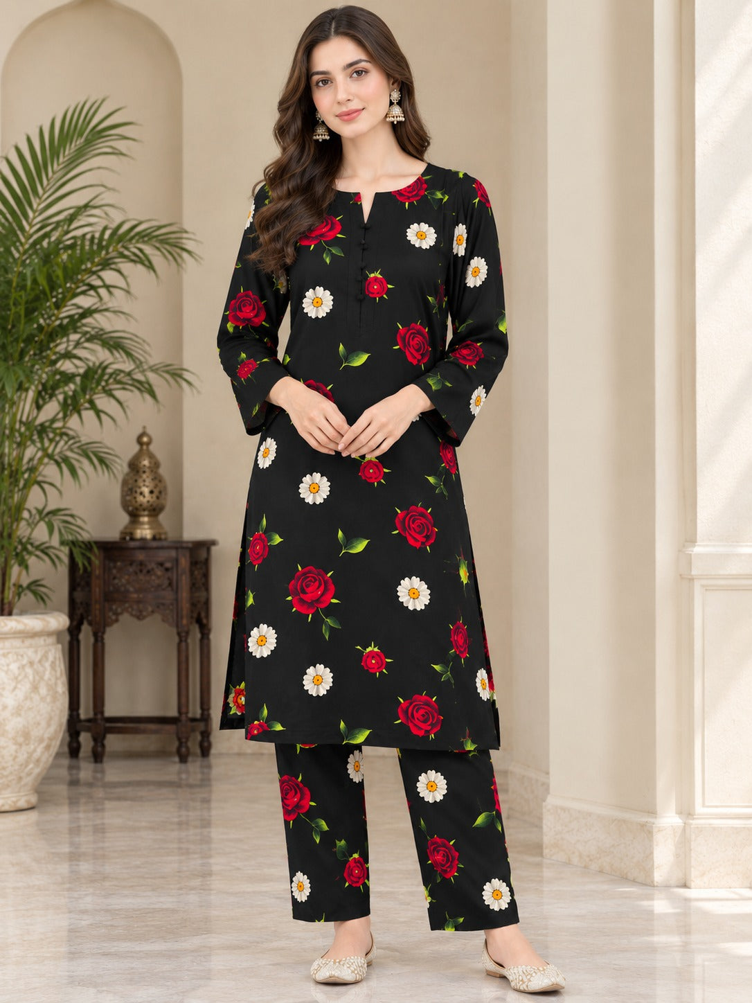Floral Unstich  Stone Linen 2 Piece Suit
