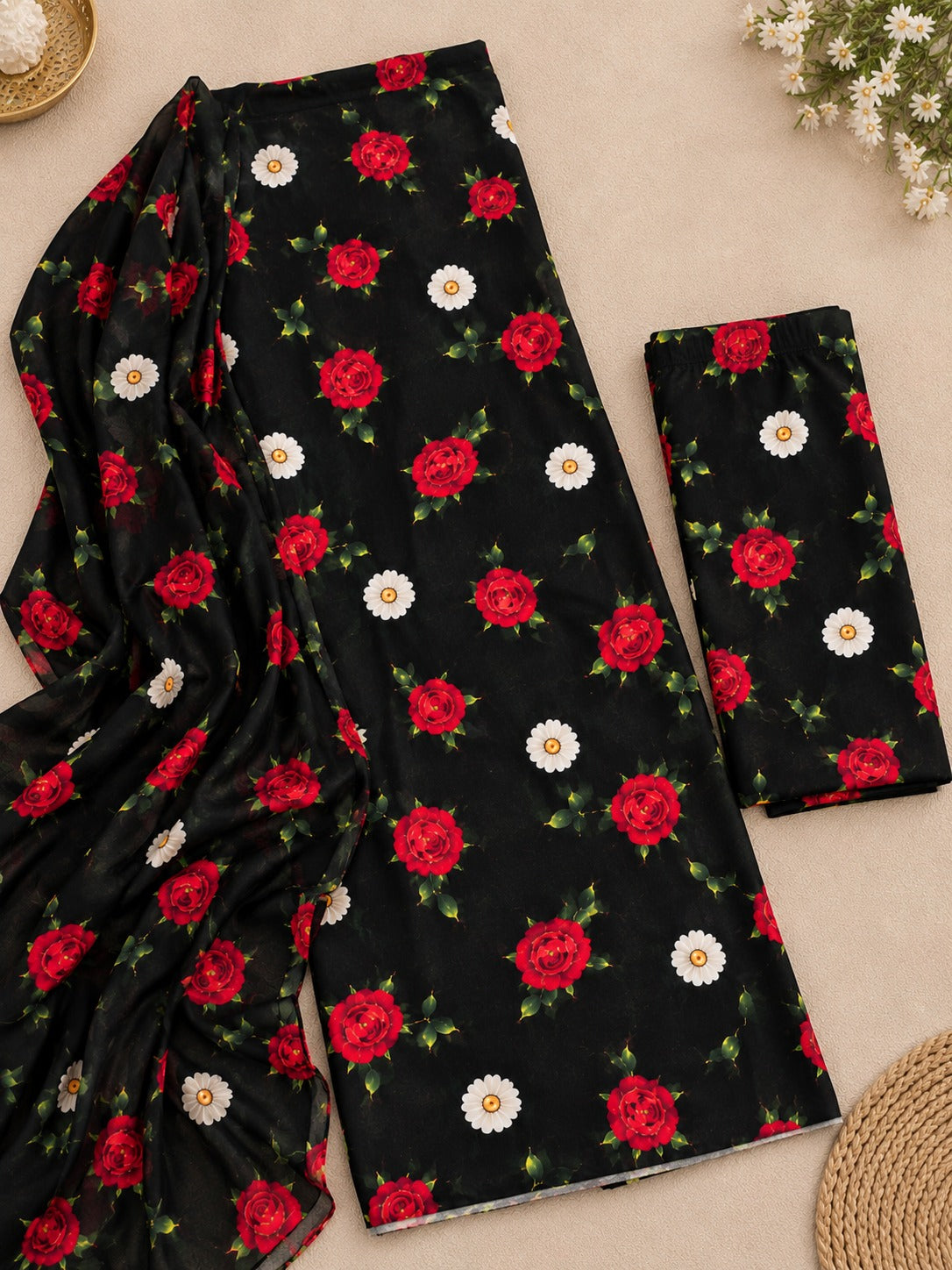 Floral Unstich  Stone Linen 2 Piece Suit